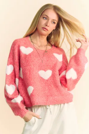 wholesale clothing heart pattern long sleeve loose fit knit sweater davi & dani