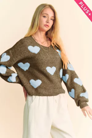 wholesale clothing plus heart pattern long sleeve loose fit sweater davi & dani