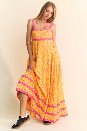 wholesale clothing geo 2 tone printed wavi trim tiered maxi dress davi & dani