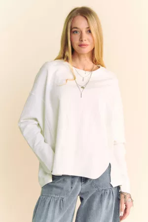wholesale clothing solid long sleeve round neck side slit detail top davi & dani