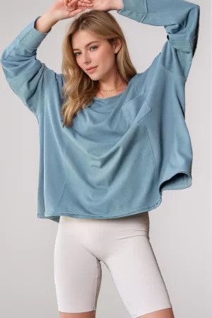 wholesale clothing solid thumbhole chest pocket loose fit knit top davi & dani