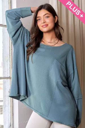 wholesale clothing plus solid thumbhole chest pocket loose knit top davi & dani