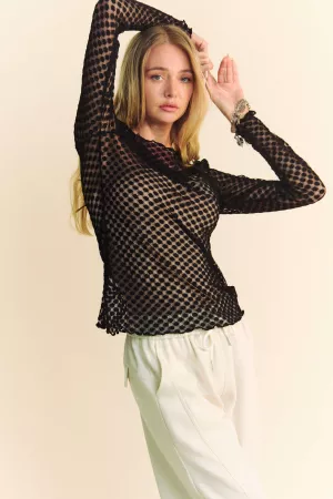 wholesale clothing long sleeve dot crispin lace layering mesh top davi & dani