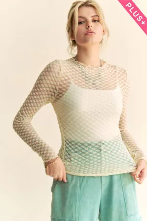 wholesale clothing plus long sleeve dot crispin layering mesh top davi & dani