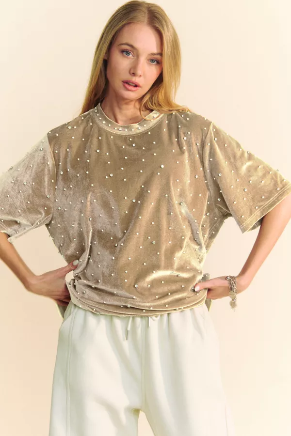 wholesale clothing pearl embellished studded loose fit oversize top davi & dani