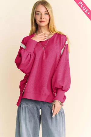 wholesale clothing plus long sleeves side slit high-low hem sweater davi & dani