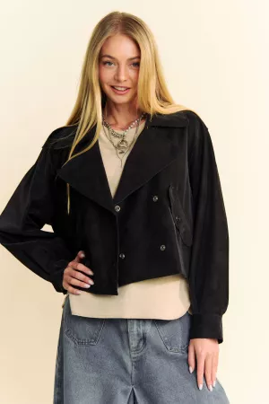 wholesale clothing washed textured faux leather double button jacket davi & dani
