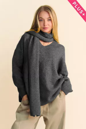wholesale clothing plus solid loose fit long sleeve sweater scarf set davi & dani