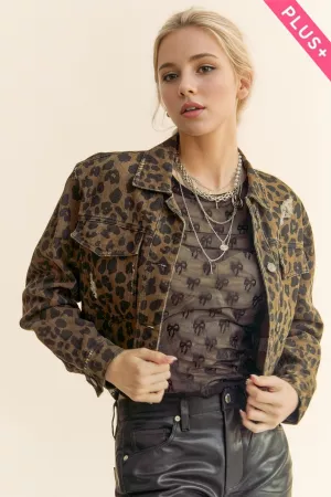 wholesale clothing plus leopard long sleeve chest pocket denim jacket davi & dani