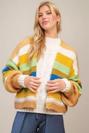 wholesale clothing striped balloon sleeve open sweater cardigan davi & dani
