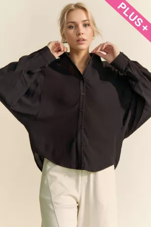 wholesale clothing plus solid button down long sleeve loose fit shirt davi & dani