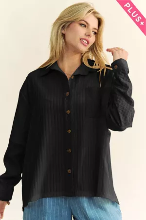 wholesale clothing plus crinkled texture knit button front shirt top davi & dani