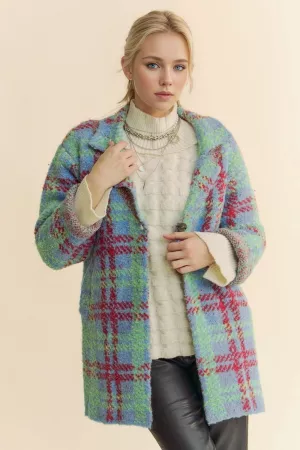 wholesale clothing multi plaid boucle button down knit coat jacket davi & dani