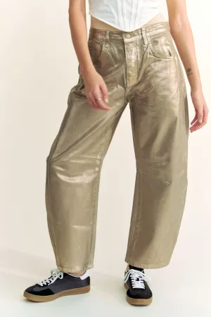 wholesale clothing structured barrel legs retro gold foiled jeans davi & dani
