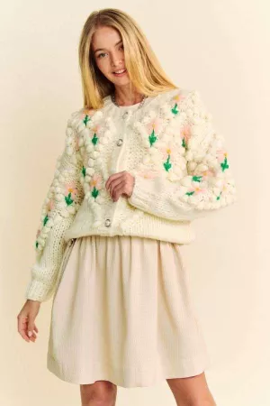 wholesale clothing chunky knit floral pattern button front cardigan davi & dani