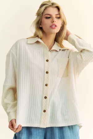 wholesale clothing crinkled texture knit button front shirt top davi & dani