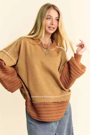 wholesale clothing chunky layered detail ribbed knit trim sweater davi & dani
