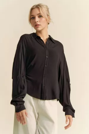 wholesale clothing solid button down long sleeve loose fit shirt top davi & dani