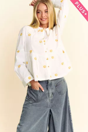 wholesale clothing plus daisy embroidered button front shirt top davi & dani