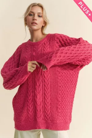 wholesale clothing plus cable knit long sleeve crewneck sweater top davi & dani