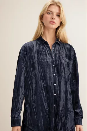 wholesale clothing solid ckinkled velvet button down shirt top davi & dani