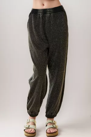 wholesale clothing rhinestone elastic waistband jogger pants davi & dani
