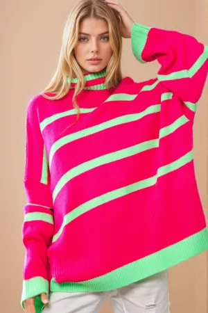 wholesale clothing striped oversized roomy turtle neck sweater top davi & dani