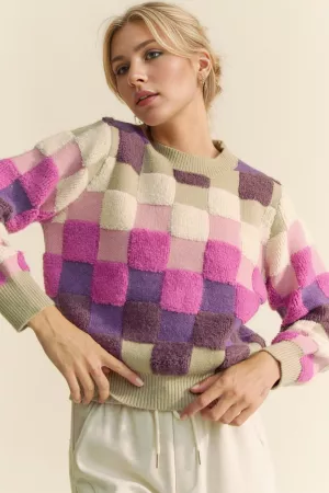 wholesale clothing multi color plaid checkers long sleeve sweater davi & dani