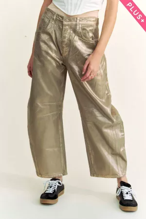 wholesale clothing plus structured barrel legs gold foiled jeans davi & dani