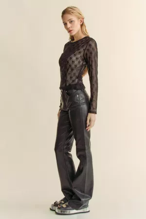 wholesale clothing high waisted boot cut straight leg leather pants davi & dani