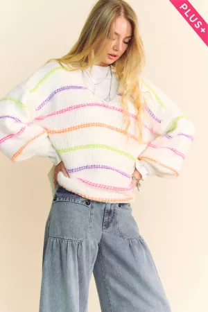 wholesale clothing plus multi color stripe long sleeve knit sweater davi & dani