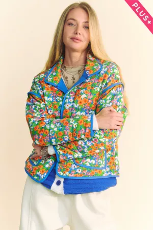 wholesale clothing plus retro floral contrast binding padded jacket davi & dani