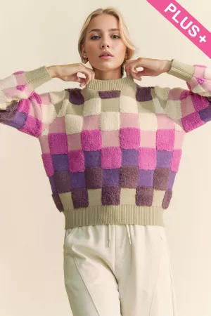 wholesale clothing plus multi color plaid checker long sleeve sweater davi & dani