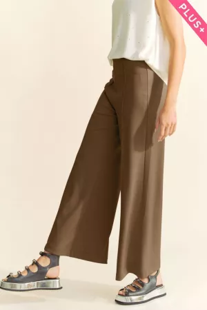 wholesale clothing plus solid high waist wide leg back pocket pants davi & dani