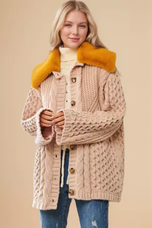 wholesale clothing fluffy cable knit vintage front button cardigan davi & dani