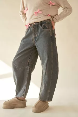 wholesale clothing patch pocket wide leg culotte denim barrel pants davi & dani