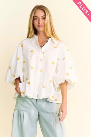 wholesale clothing plus daisy embroidered ruffle bottom blouse shirt davi & dani