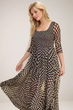 wholesale clothing printed checker mesh flowy skirt maxi dress davi & dani