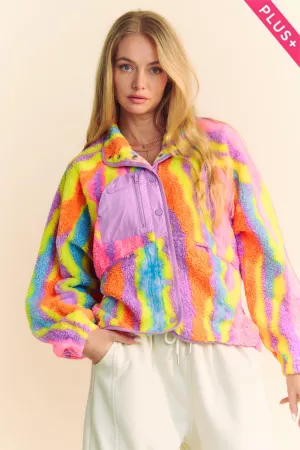 wholesale clothing plus fuzzy multi color textured fleece zipper davi & dani