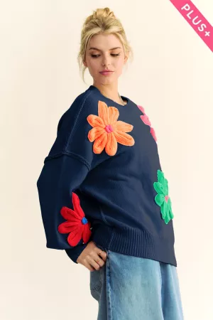 wholesale clothing plus multi color floral patched loose fit sweater davi & dani
