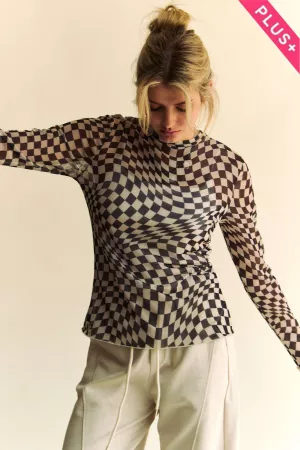 wholesale clothing plus checker board mesh layering see through top davi & dani