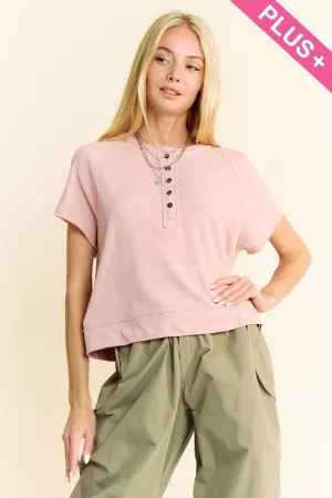 wholesale clothing plus breezy knit short sleeve henley t-shirt top davi & dani