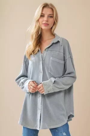 wholesale clothing garment washed textured knit button down shirt davi & dani