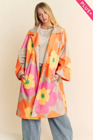 wholesale clothing plus bold retro floral open wde sleeve over coat davi & dani