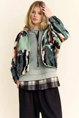 wholesale clothing fuzzy multi color textured zipper pocket jacket davi & dani