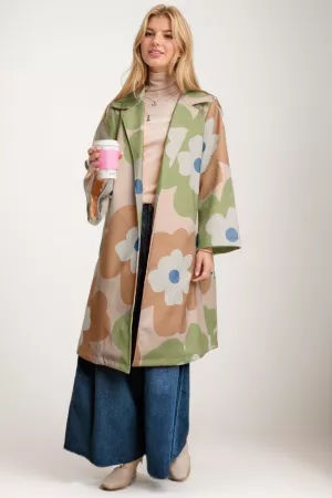wholesale clothing bold retro floral open front wde sleeve over coat davi & dani
