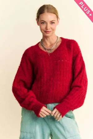 wholesale clothing plus solid round neck long sleeve sweater top davi & dani