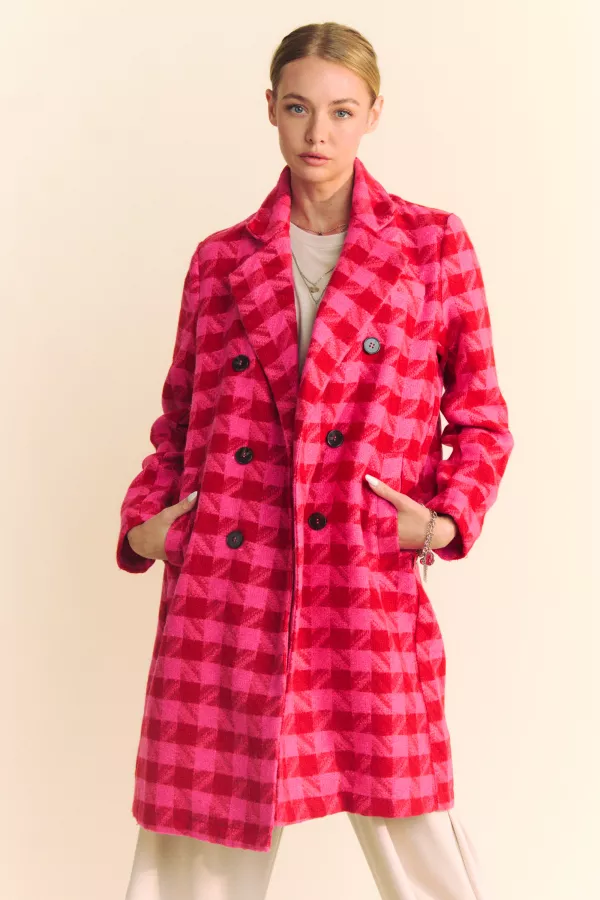 wholesale clothing textured knit tweed double button coat jacket davi & dani