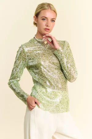 wholesale clothing loose turtle neck long sleeves sequins mesh top davi & dani