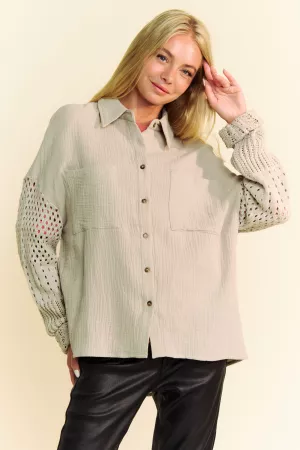 wholesale clothing chrochet sleeve crinkled breathable fabric shirt davi & dani